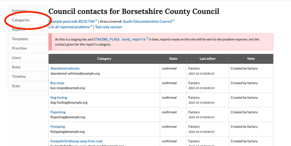 Categories are managed from the categories tab